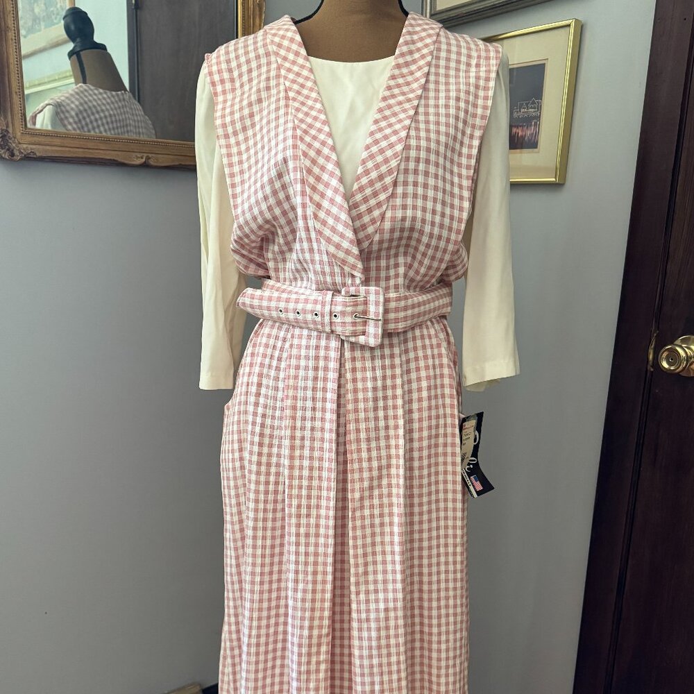 Vintage Deadstock 1980s Breli Pink Gingham Dress with belt and tags USA